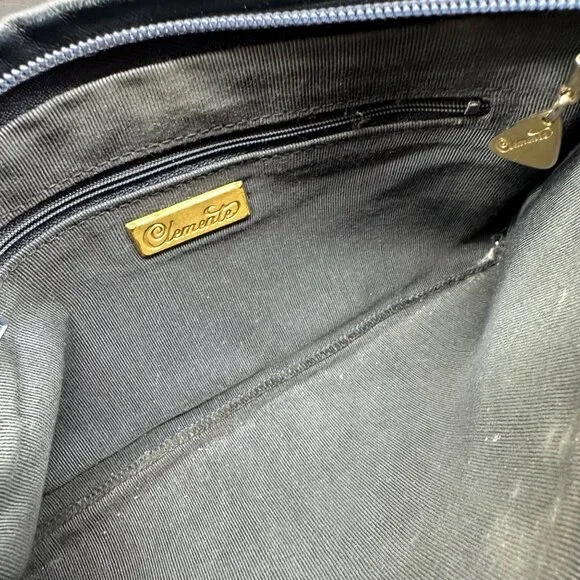 Vintage Navy Blue Purse Gold Accents Shoulder Strap 1980s Clemente Retro Bag - Picture 7 of 9